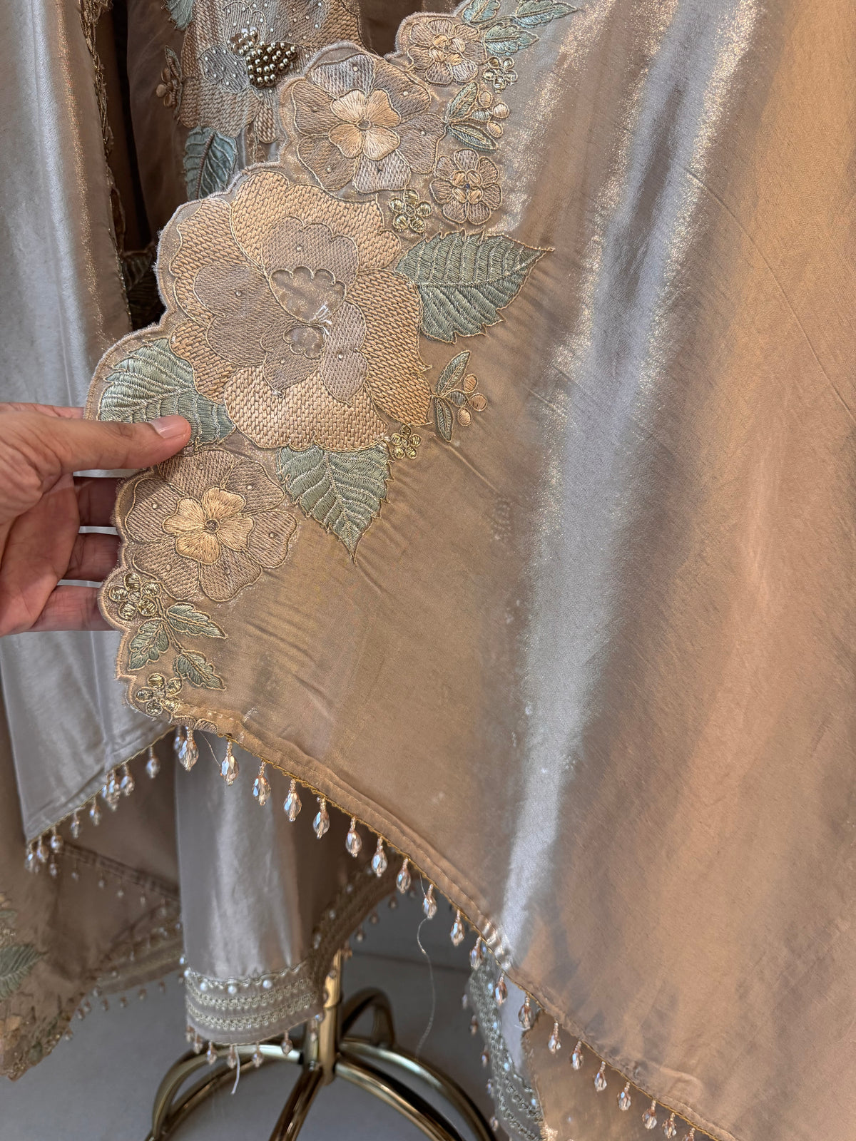 The Baagh Blossom — Shimmer Silk Suit with Zardosi Cutwork-gold-dupatta-cutwork 