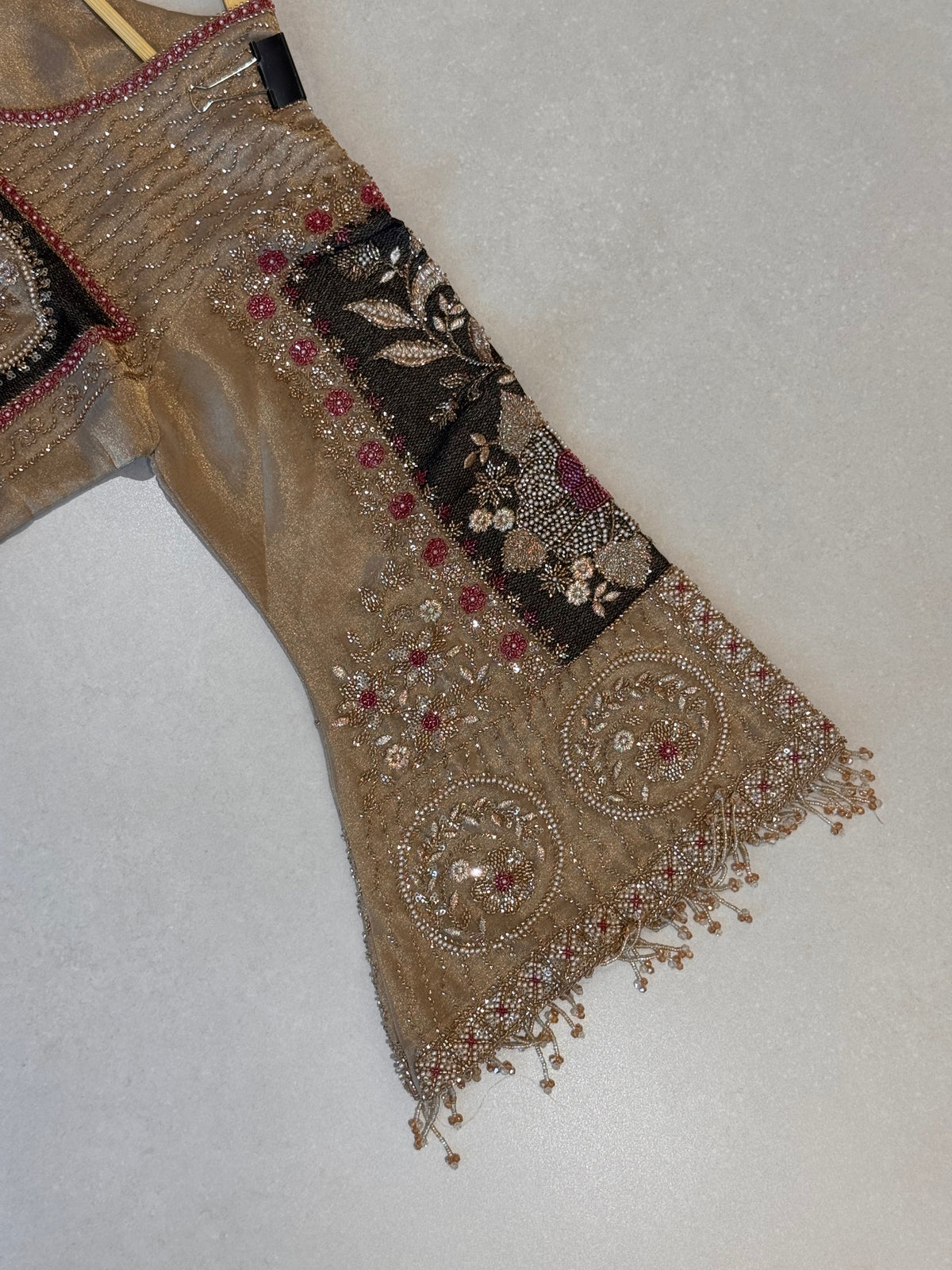 The Beaded Atelier — Shimmer Silk Suit with Zardosi Bead Work-Sleeves