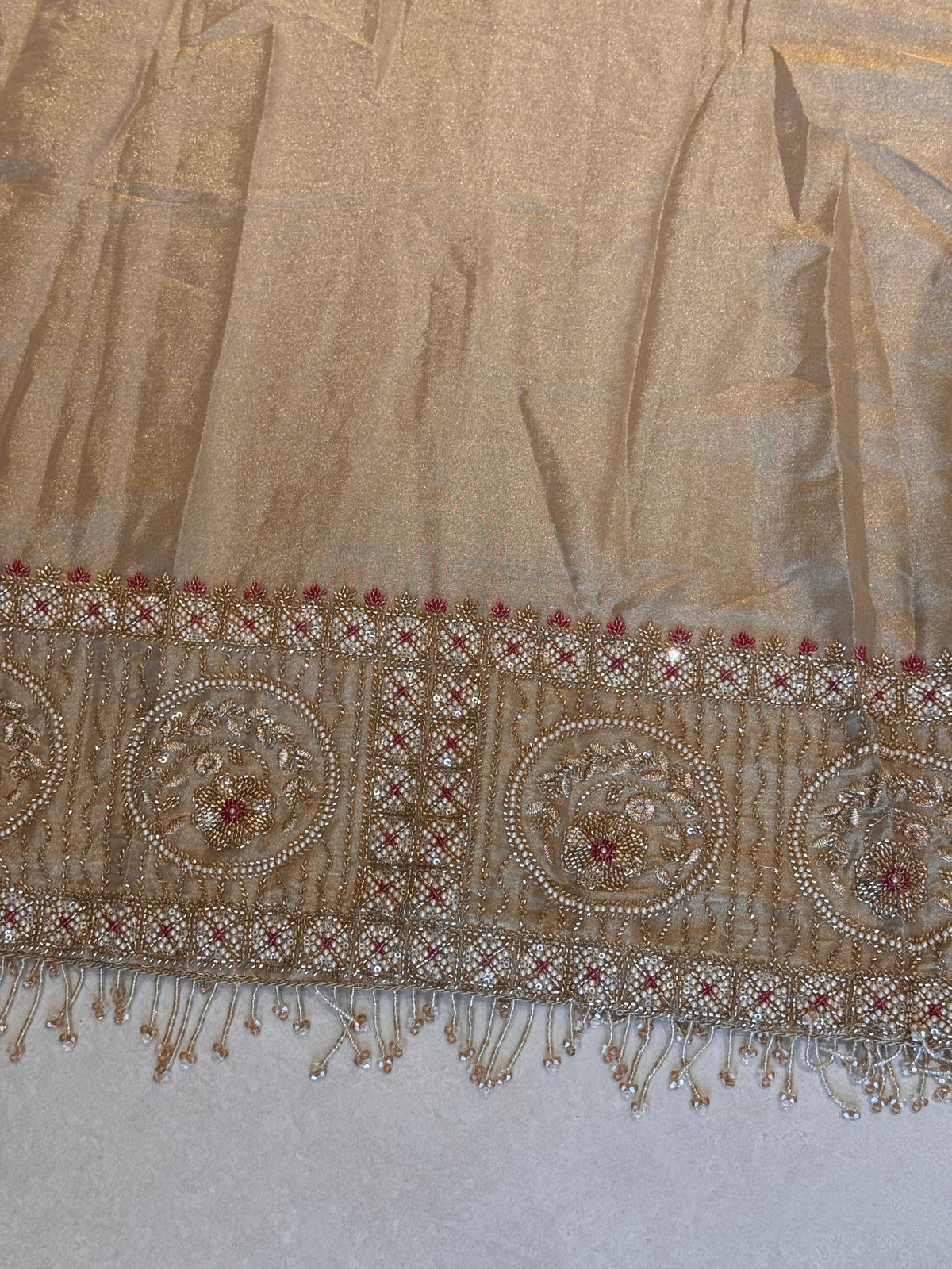 The Beaded Atelier — Shimmer Silk Suit with Zardosi Bead Work-back-hem
