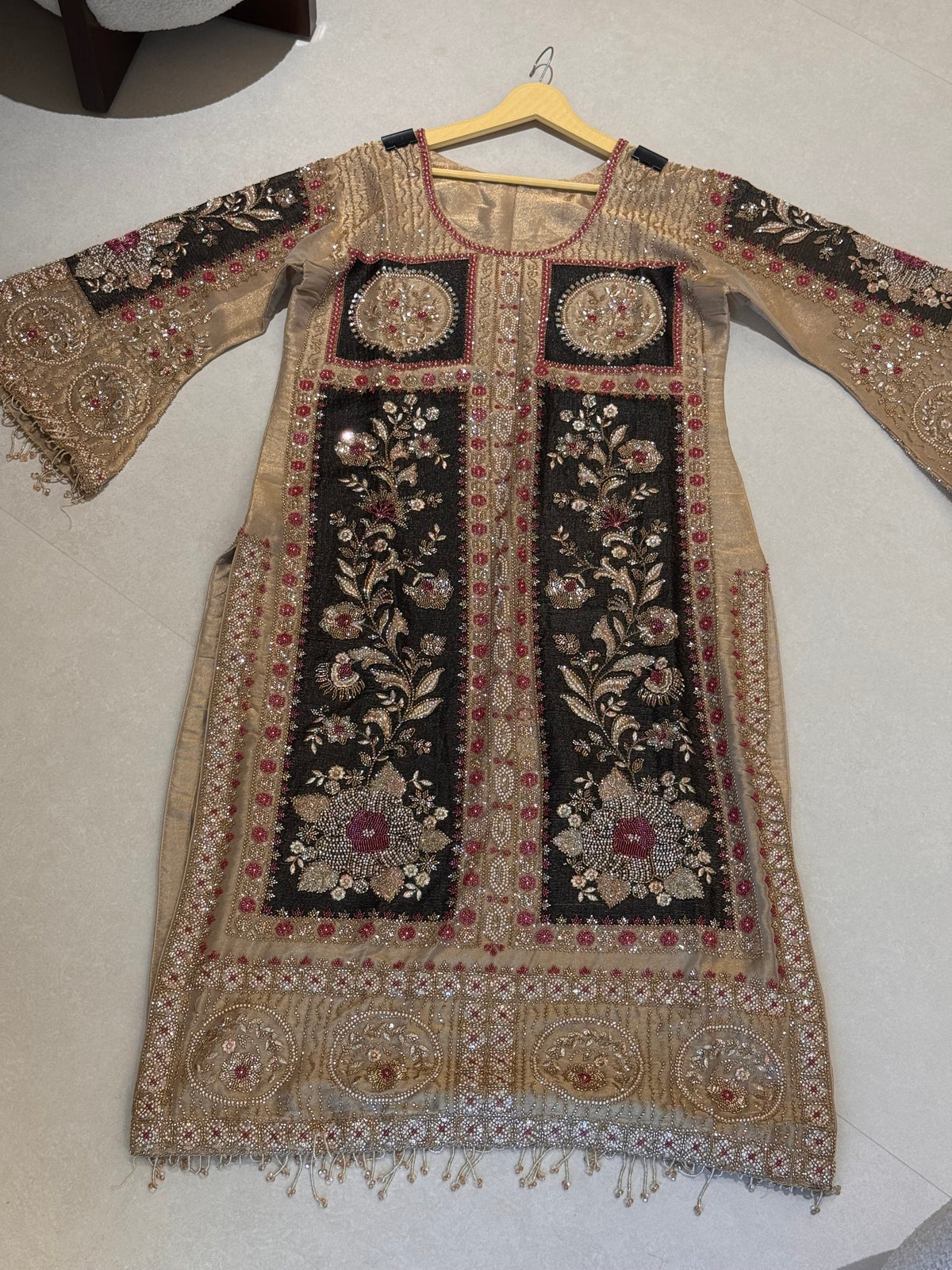 The Beaded Atelier — Shimmer Silk Suit with Zardosi Bead Work-front