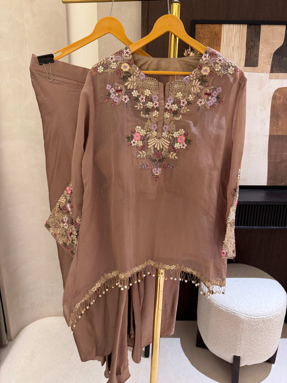 The Dhoti Edit Vol. 01 — Organza Fusion Set with Dori Work dust rose front