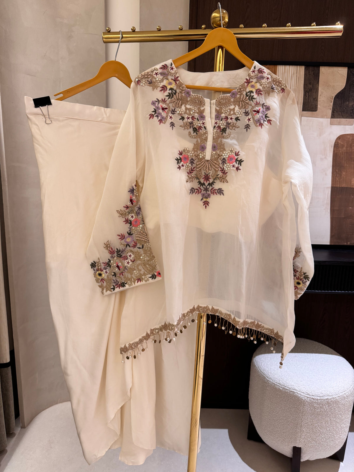 The Dhoti Edit Vol. 01 — Organza Fusion Set with Dori Work ivory 