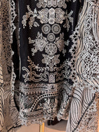The Noir Filigree — Organza Suit with Cutwork Embroidery-Front-close-up-hem