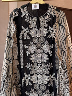 The Noir Filigree — Organza Suit with Cutwork Embroidery-Front-close up