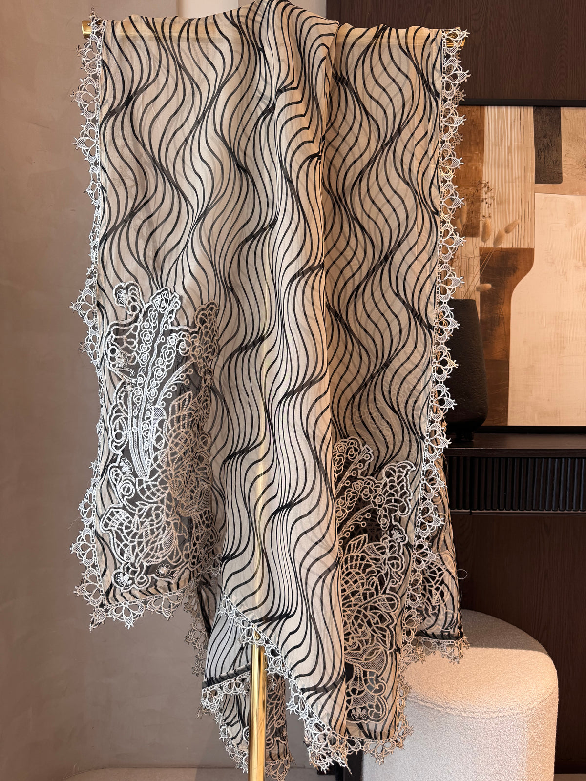 The Noir Filigree — Organza Suit with Cutwork Embroidery-dupatta 